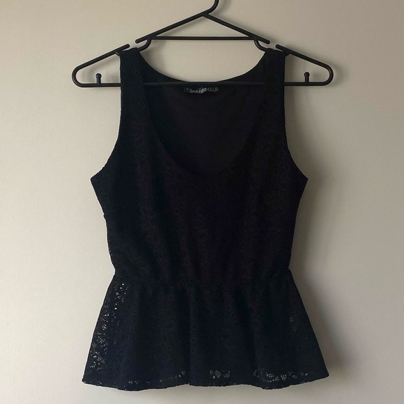 Sakura Black Sleeveless U-Neck Lined Lace Peplum Top Size Medium - Picture 1 of 8